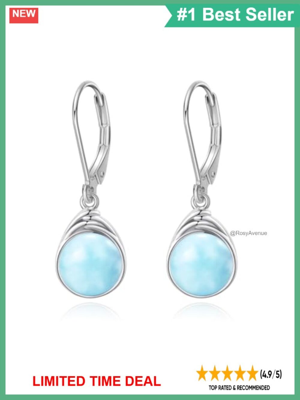 925 Sterling Silver Larimar Leverback Dangle Earrings Hypoallergenic
